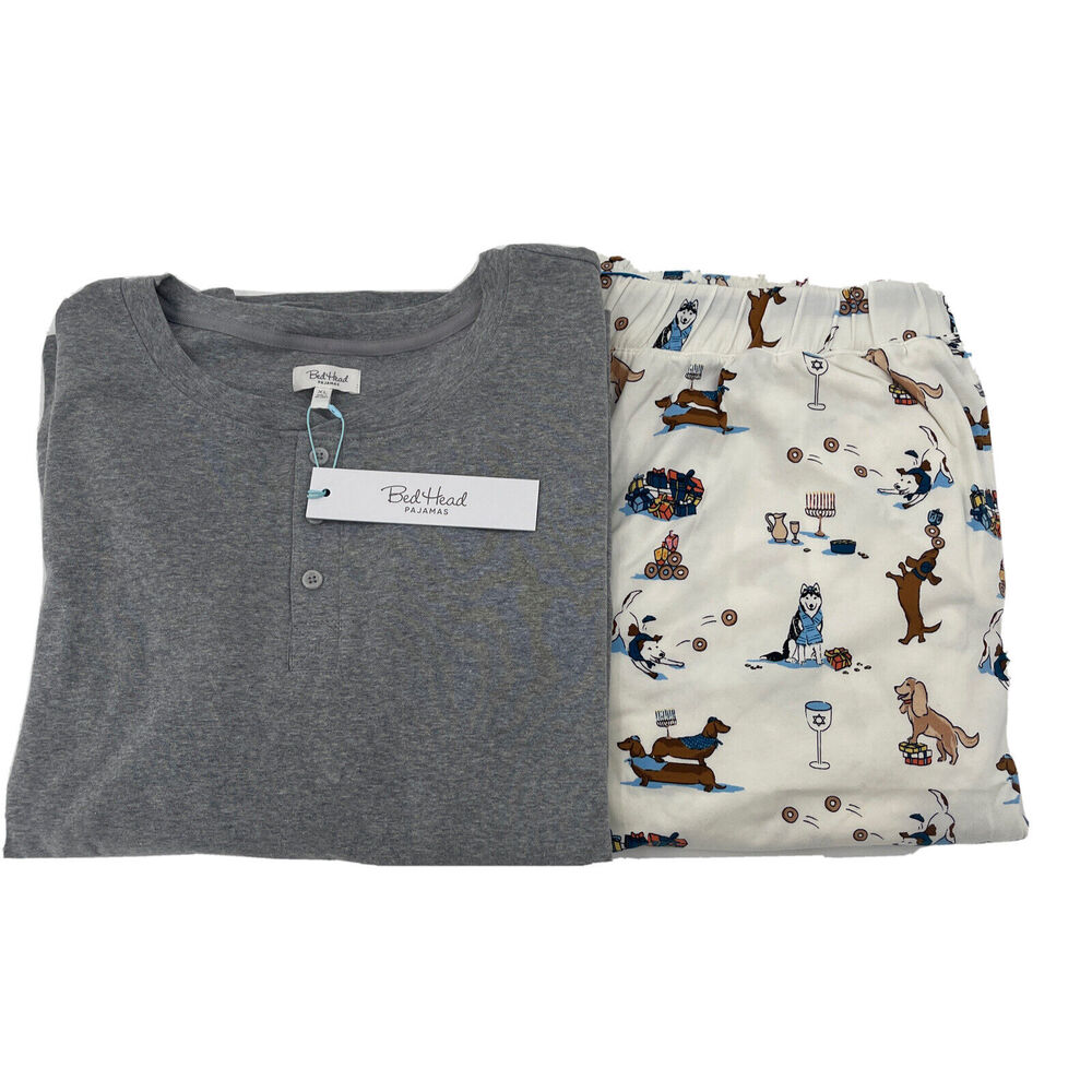 BedHead‎ Pajama Set Womens XL Long Sleeve Dogs Hanukkah